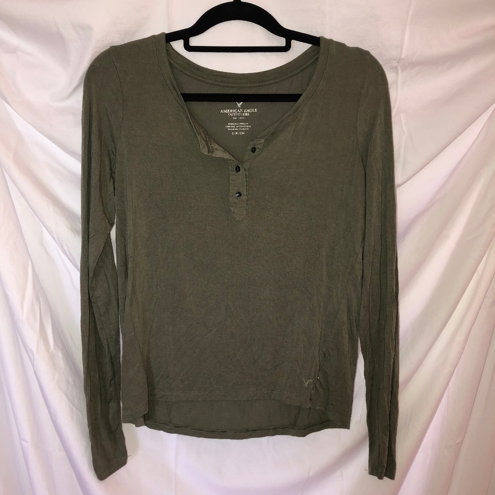 Soft Green Henley Long Sleeve Top